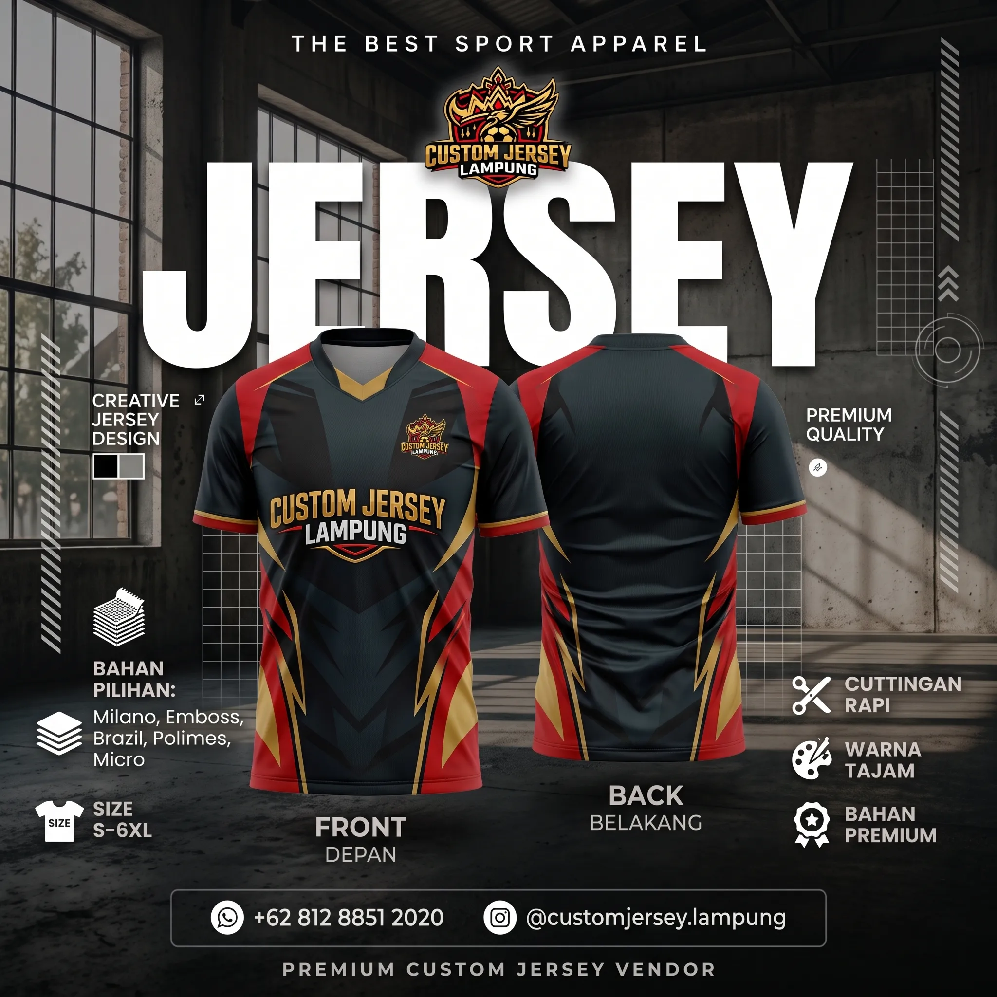 Contoh hasil custom jersey premium tampak depan dan belakang